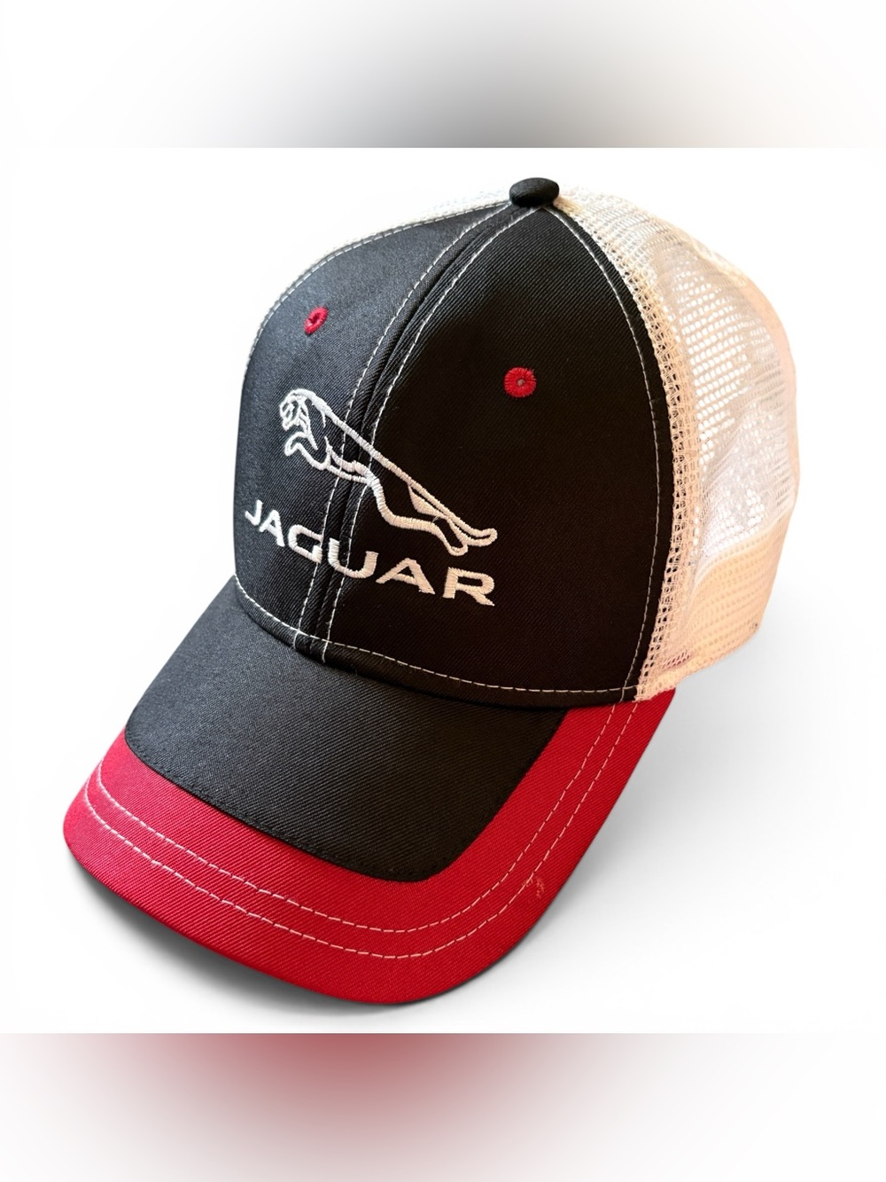Jaguar Trucker Hat in Black, Red & White